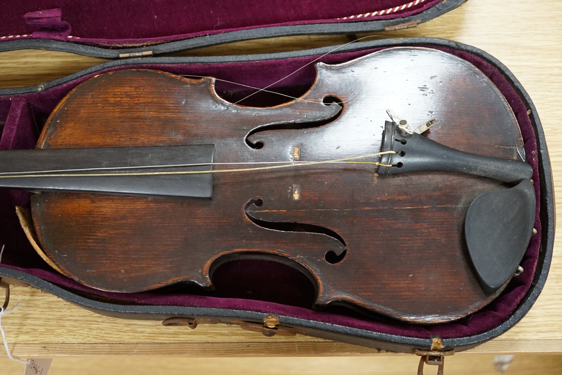 A George Craske (1797-1888) violin with a Hill & Son label, cased (a.f.)